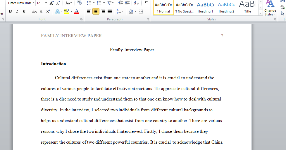 family interview paper