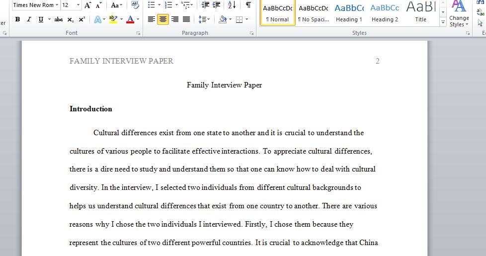 Critically discuss a family interview paper