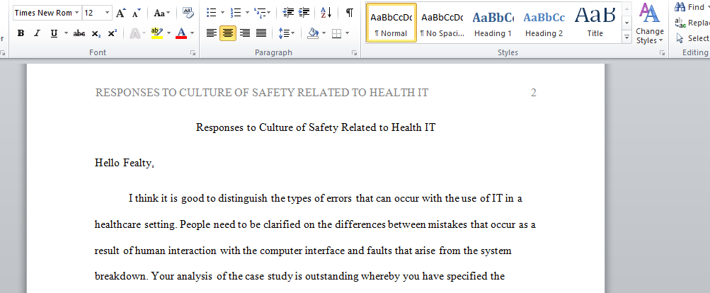 Describe the Responses to Culture of Safety Related to Health IT