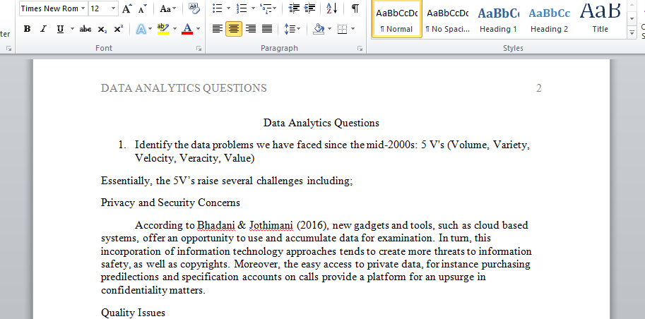 Discussion questions on Data Analytics