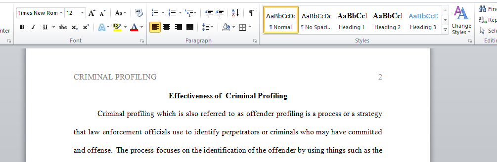 Effectiveness of Criminal Profiling