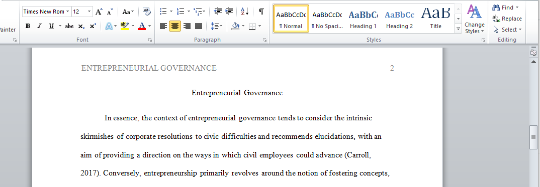 Entrepreneurial Governance