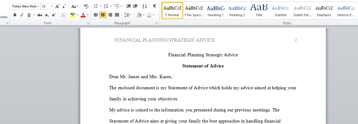 Financial Planning Strategic Advice