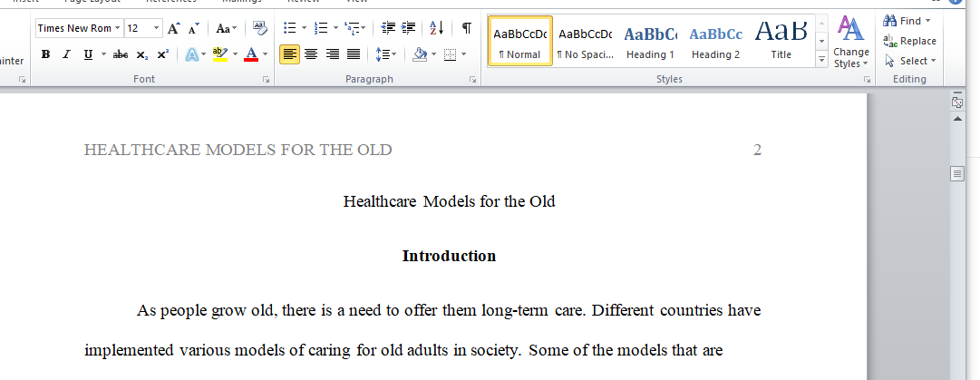Healthcare Models for the Old