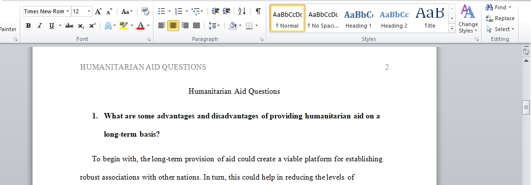Humanitarian Aid Questions