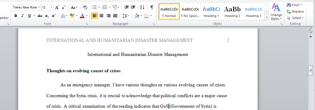 International and Humanitarian Disaster Management