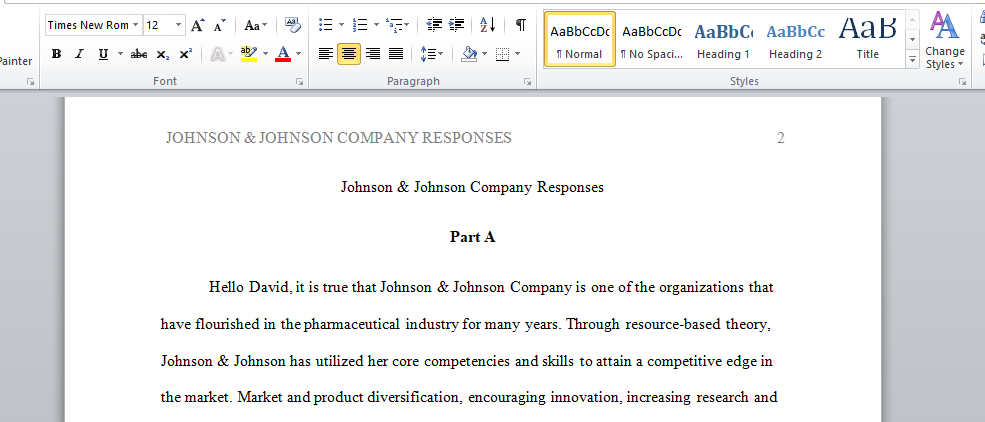 Johnson & Johnson Company Responses