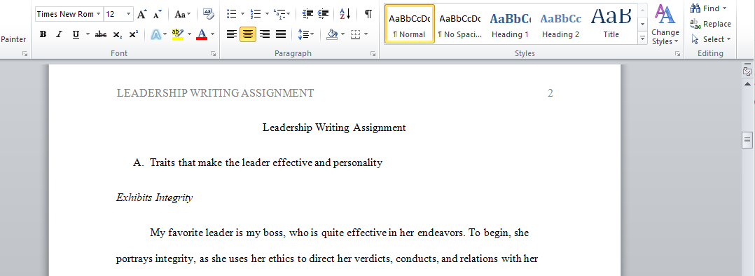 Leadership Writing Assignment