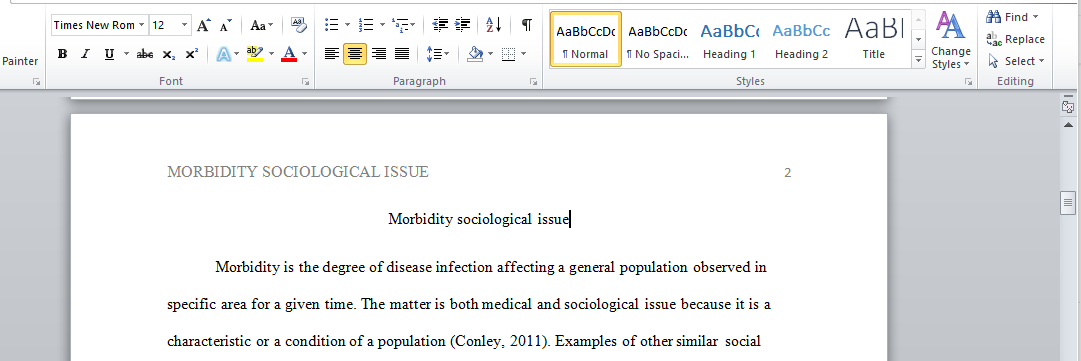 Morbidity sociological issue