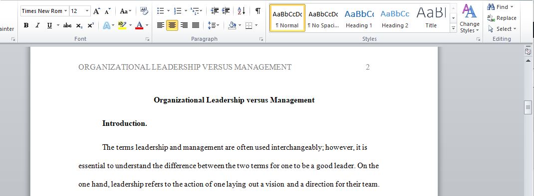 Organizational Leadership versus Management