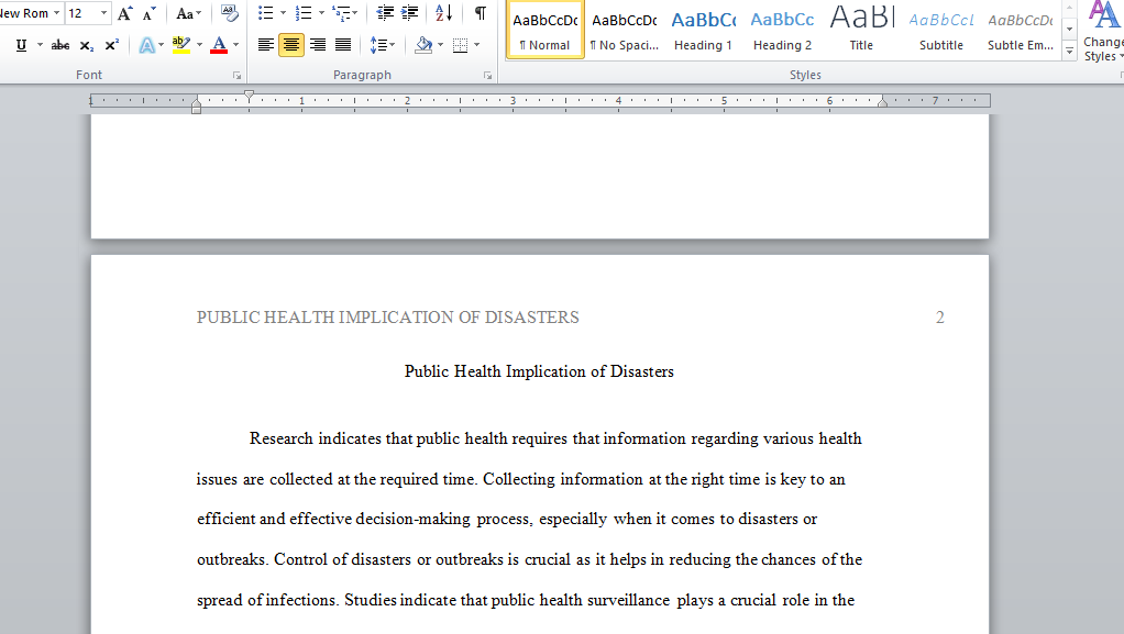 PUBLIC HEALTH IMPLICATIONS OF DISASTERS