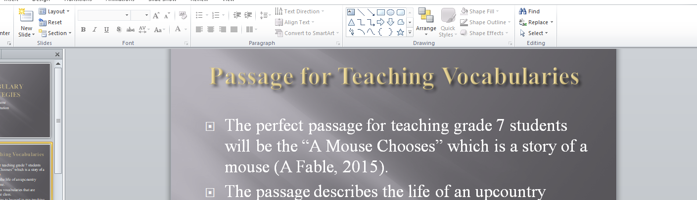 Passage for Teaching Vocabularies