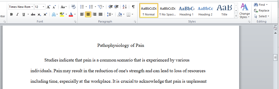 Pathophysiology of Pain