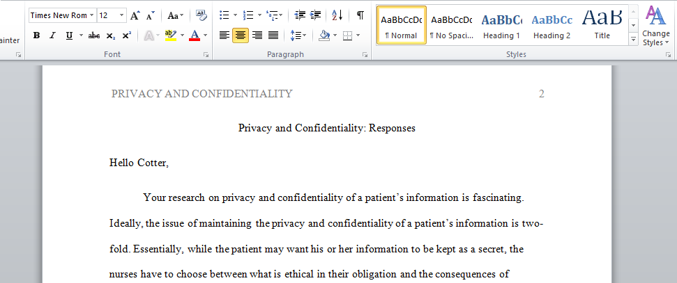 Privacy and Confidentiality