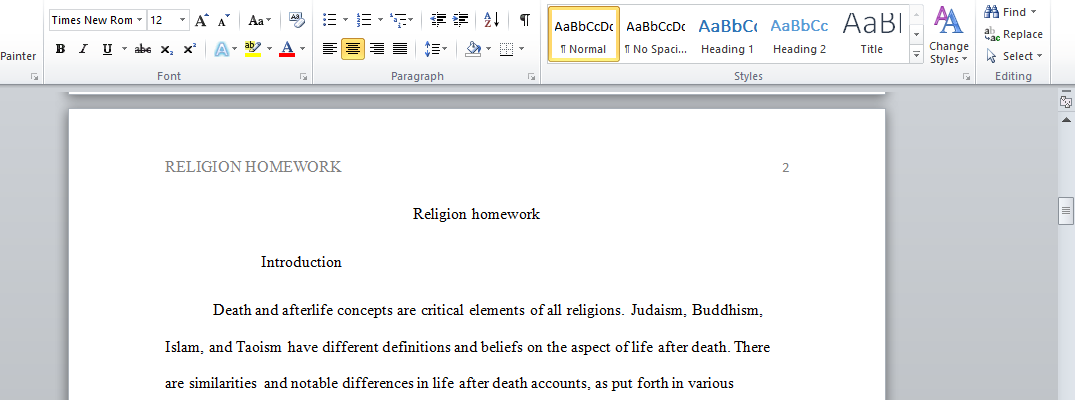 Religion homework
