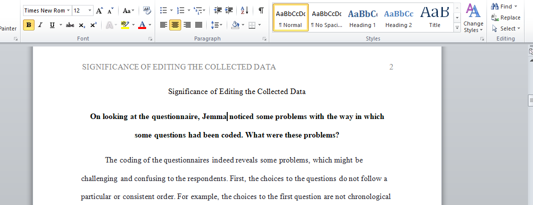 Significance of Editing the Collected Data
