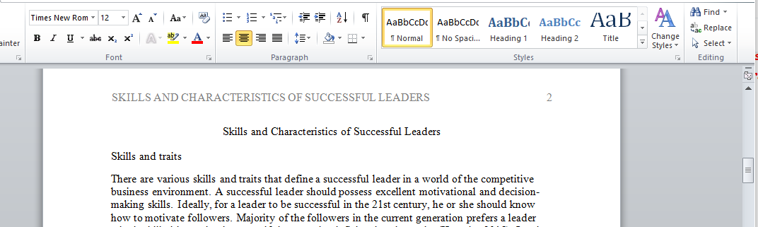 Skills and Characteristics of Successful Leaders