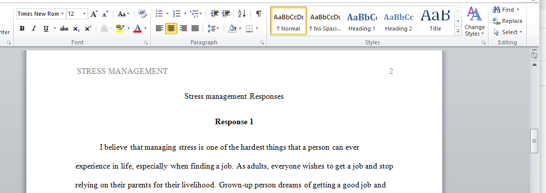 Stress management Responses