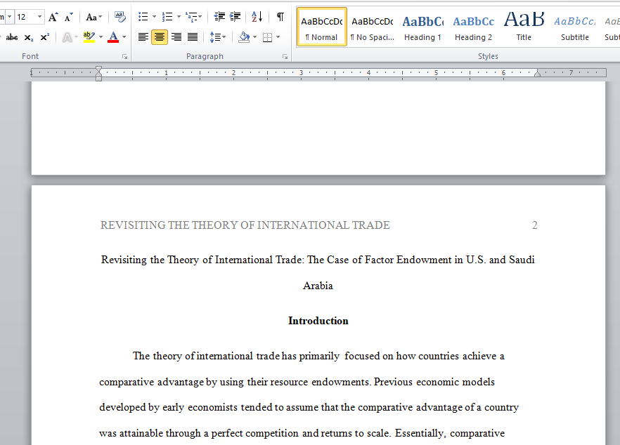 case of factor endowment in US and Saudi