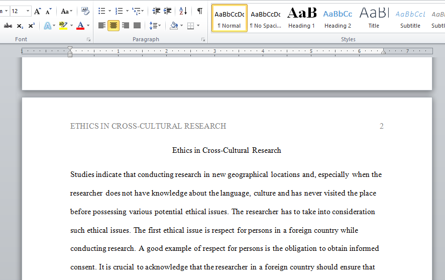 ethics in cross culutural research