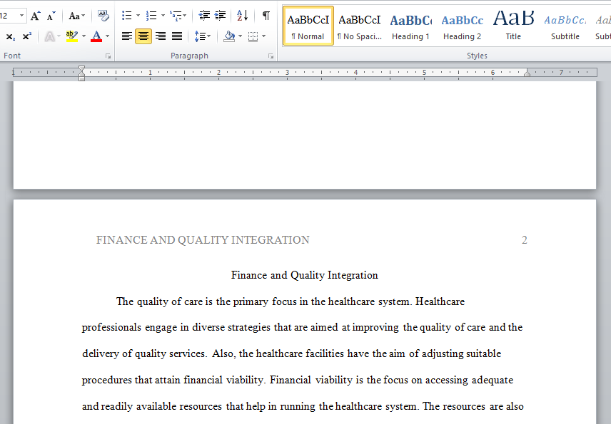 finance and quality integration