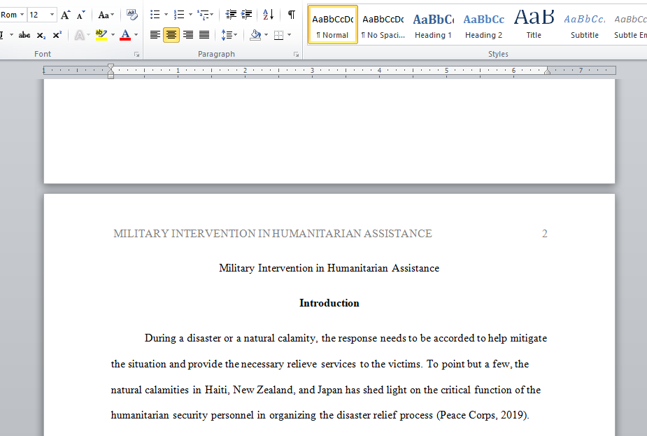 military intervention in humanitarian assistance