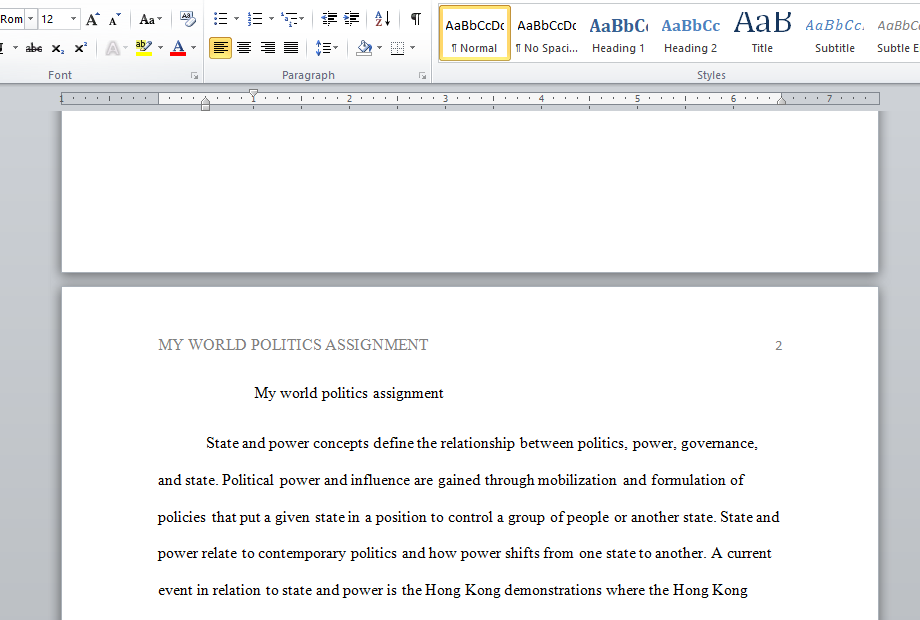 my world politics assignment