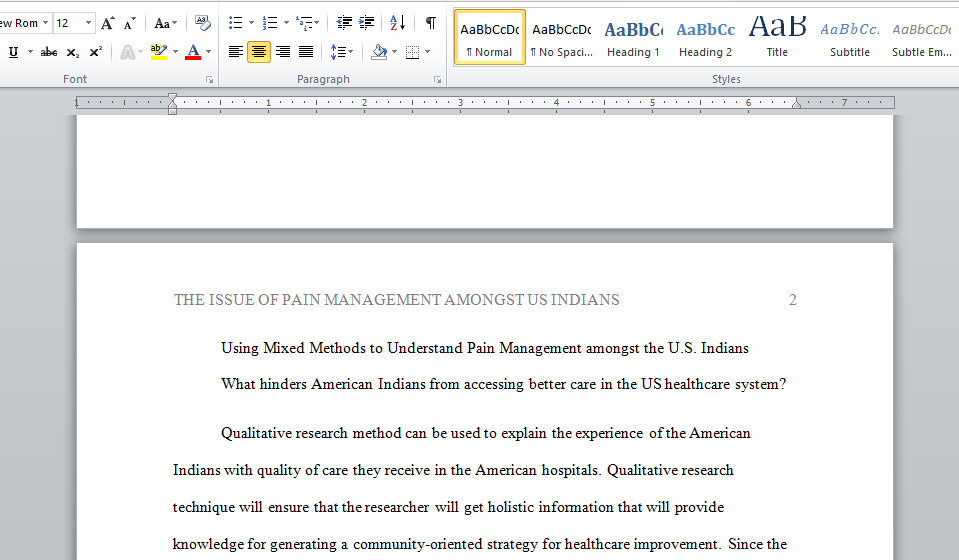 the issue of pain management among the US indians