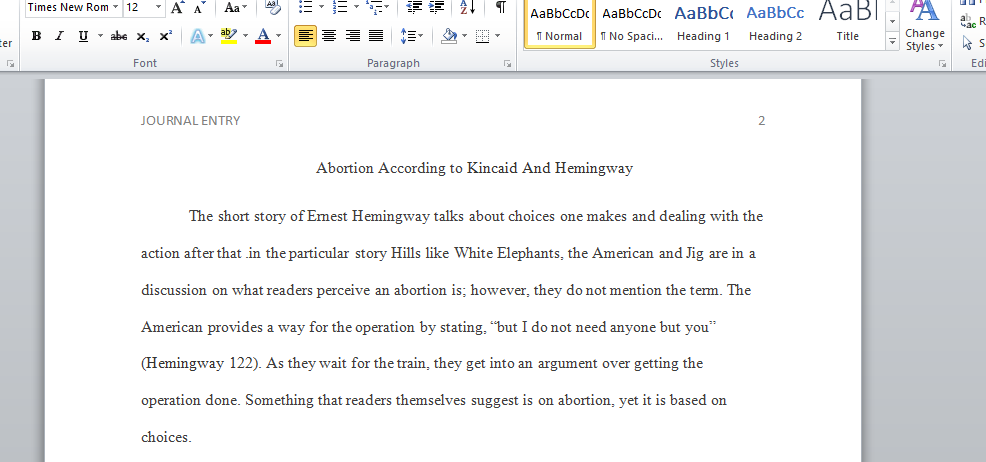 Abortion According to Kincaid And Hemingway