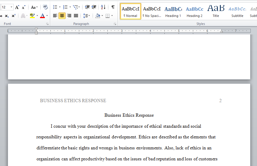 Business ethics response