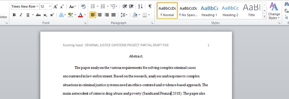 CRIMINAL JUSTICE CAPSTONE PROJECT PARTIAL DRAFT FIVE