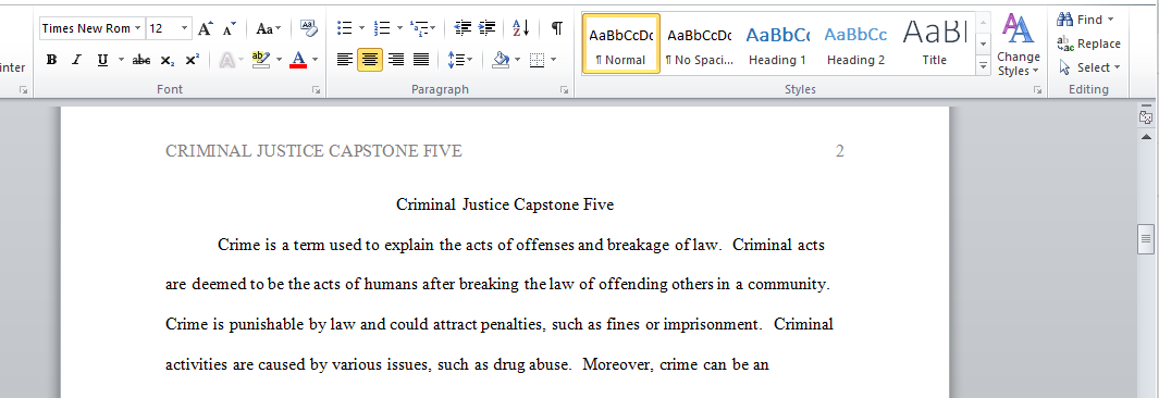 Criminal Justice Capstone Five