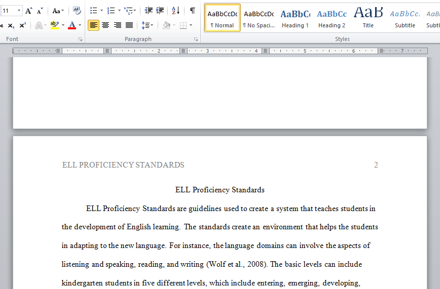 ELL proficiency standards