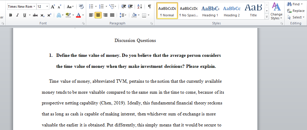 discuss time value for money