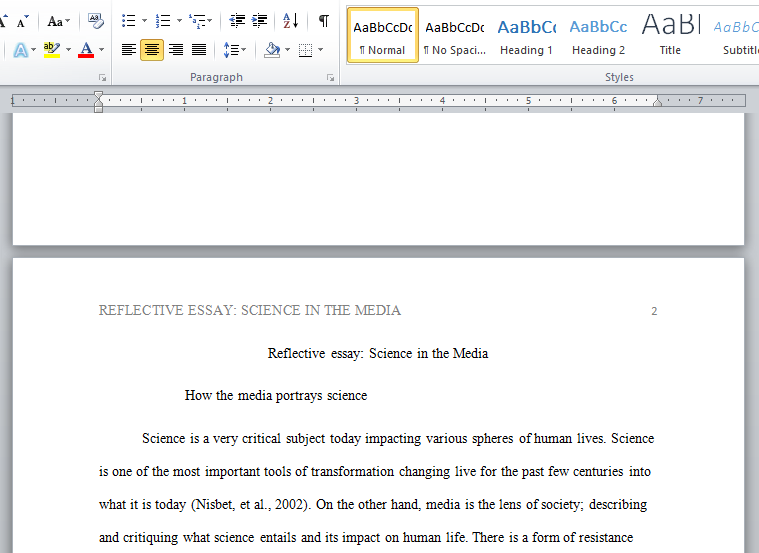 reflective essay science in the media