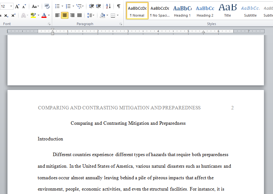 comparing and contrasting mitigation and preparedness