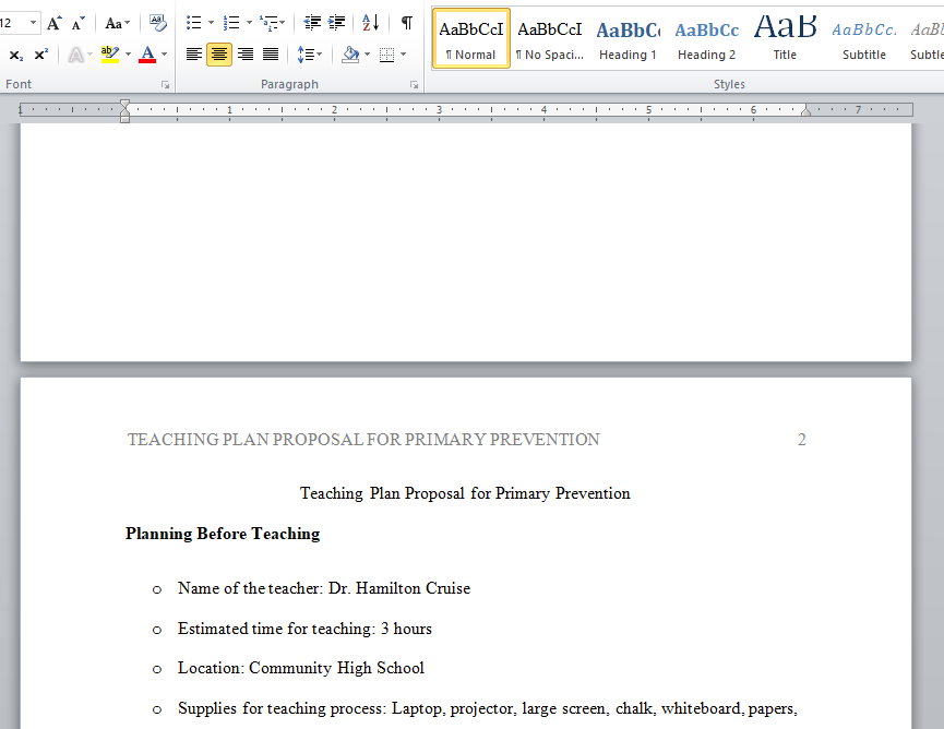 teaching plan proposal for primary intervention