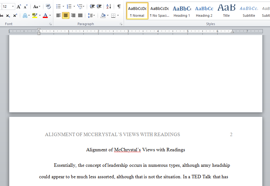 alignement of McChrystal's on leadership views with the readings