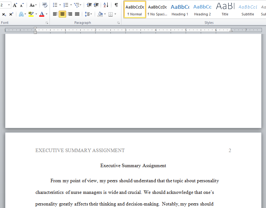 executive summary assignment to aid peers