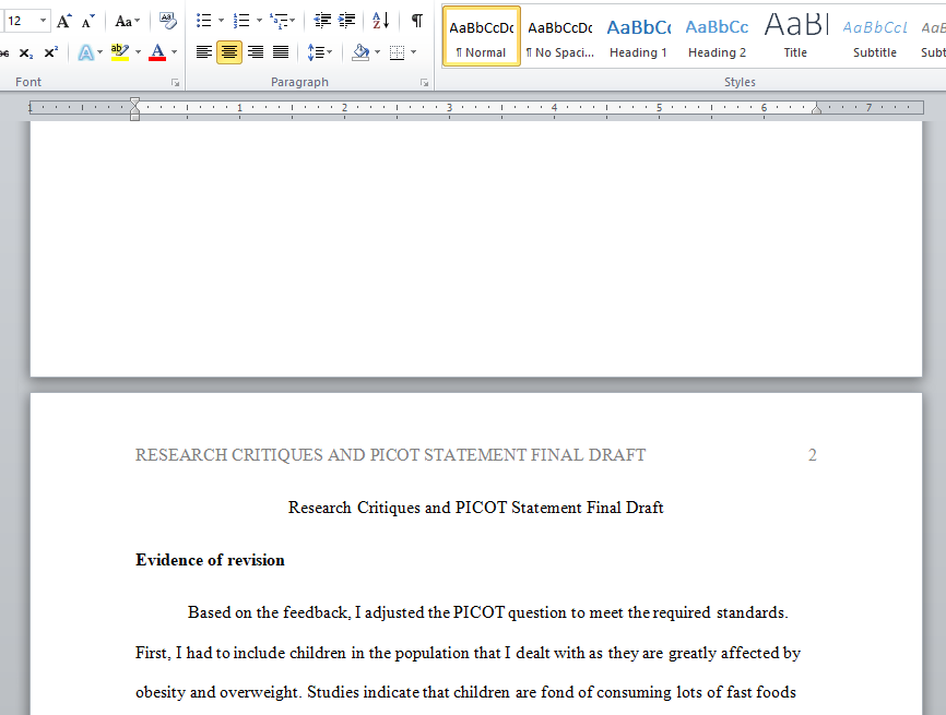 research critiques and PICOT statement final draft