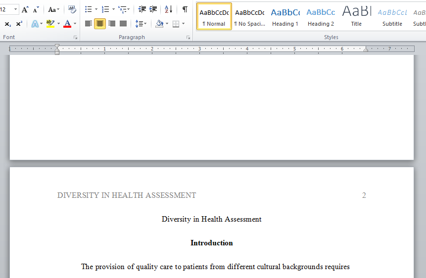 cultural diversity in health assignment