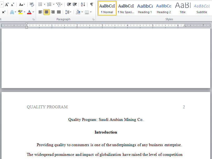 quality program Saudi Arabian Mining Co.