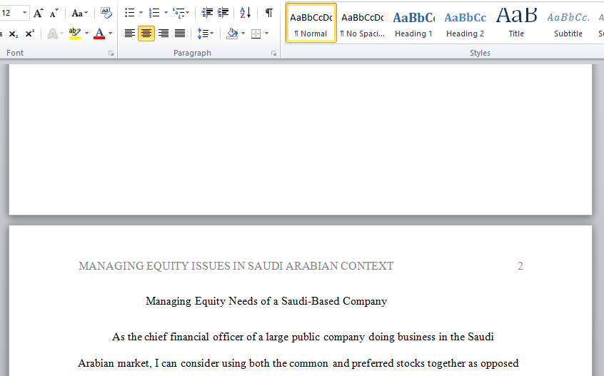managing equity needs of a Saudi