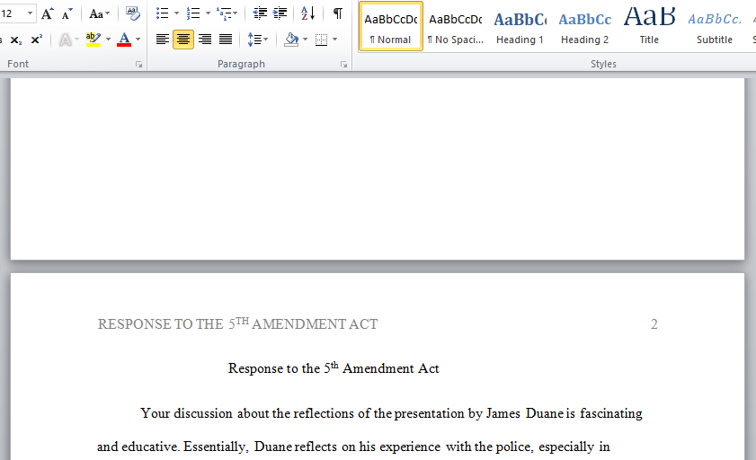 response to the 5th ammendment act