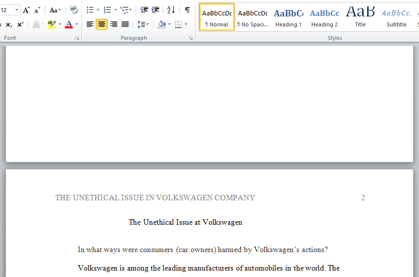 unethical issue at volkswagen