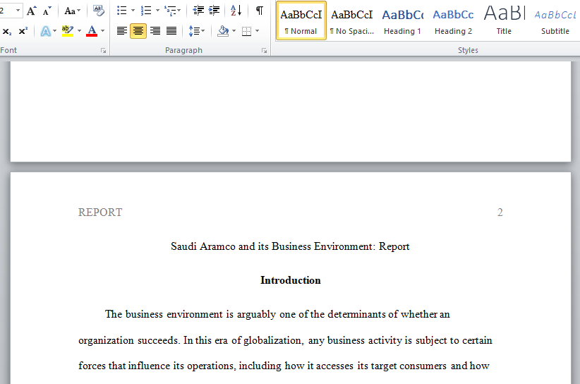 Saudi Aramco and its business environment