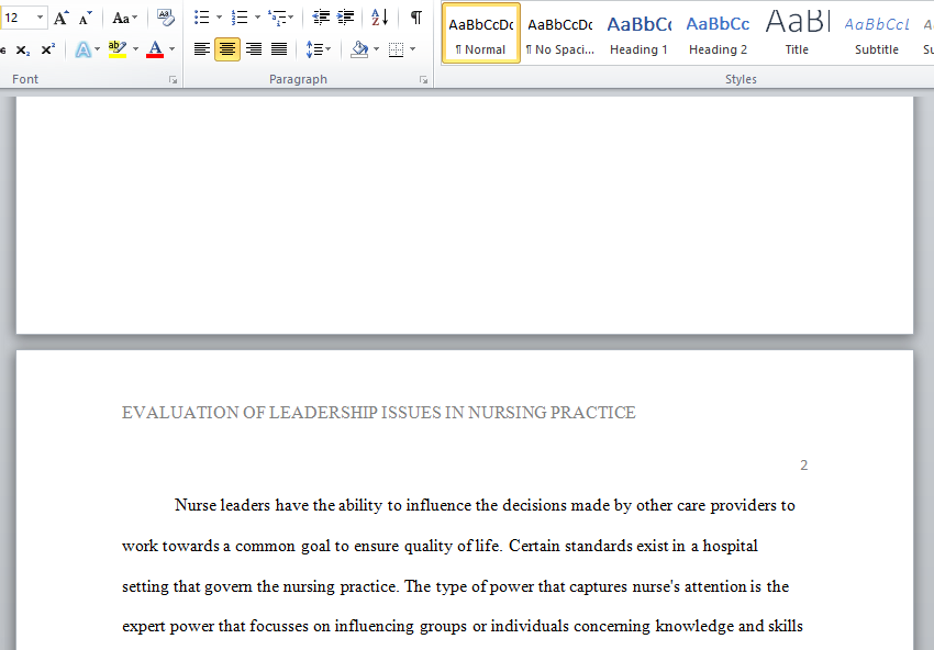 evaluation of leadership issues in nursing practice