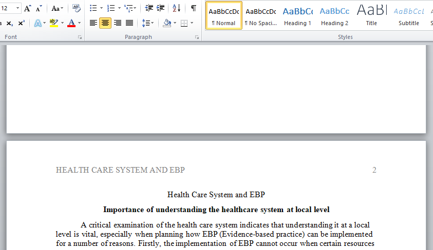 health care system and EBP