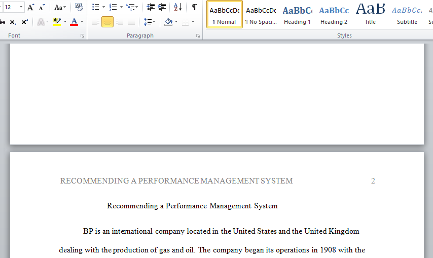 recommending a performance management system to BP