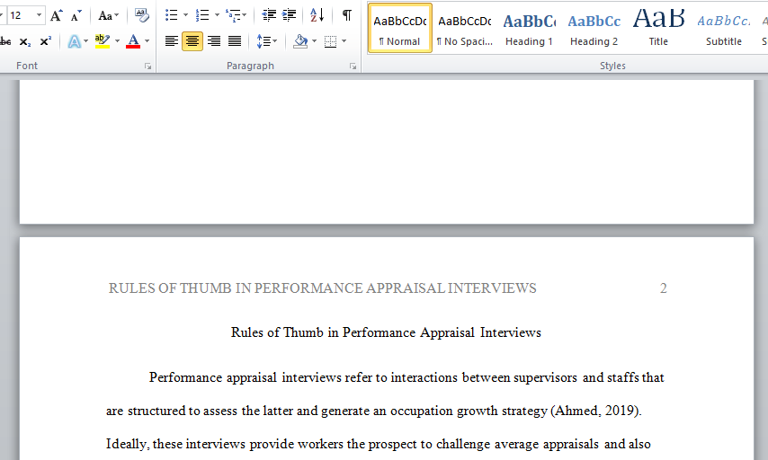 rules of thumb in performance appraisal interview